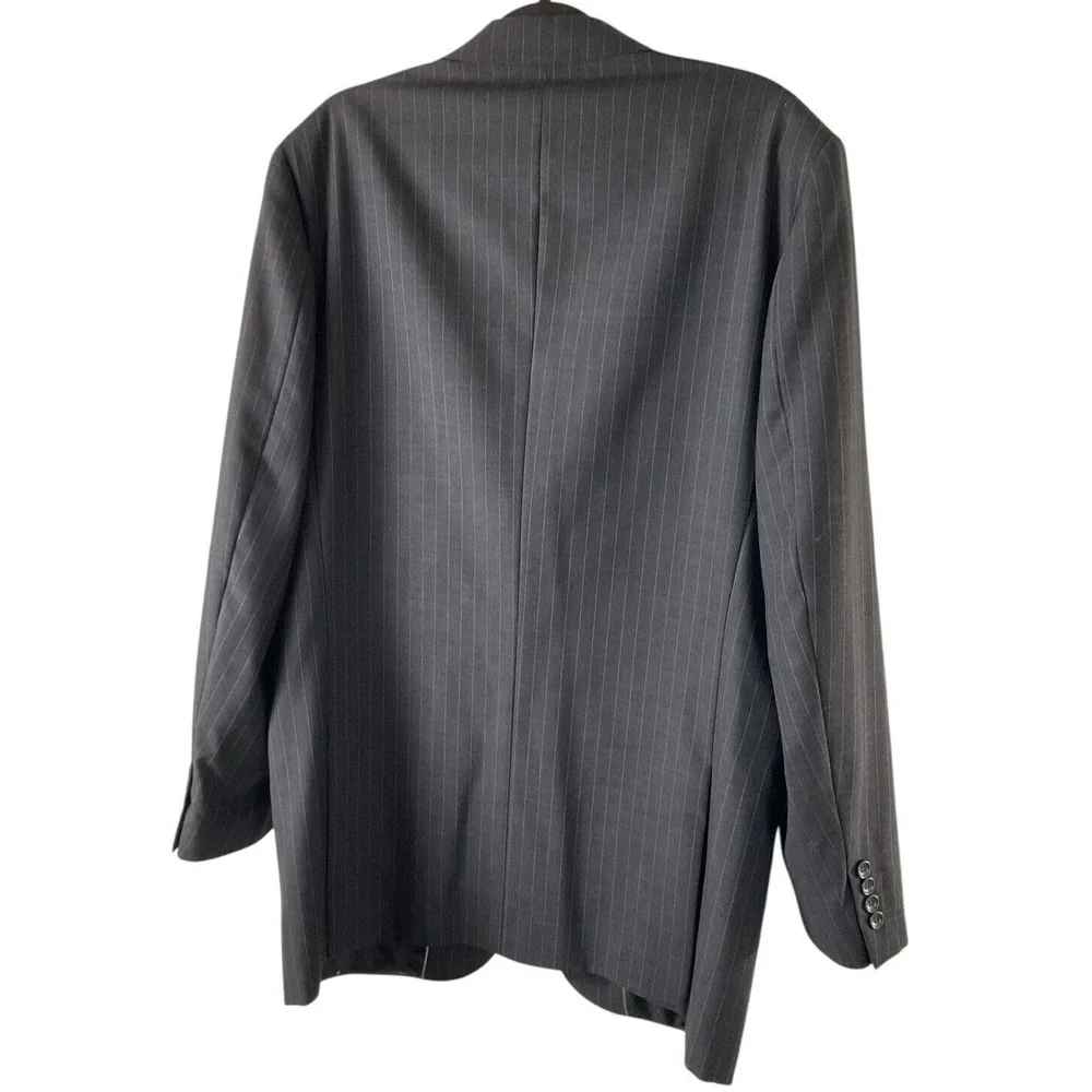 Rossellini Milan Italy Mens 42L Pinstripe Blazer Super 120s Virgin Wool Charcoal